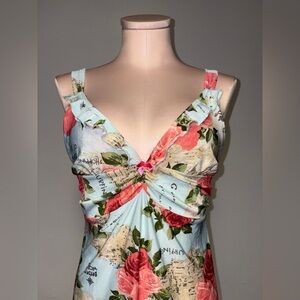 Betsey Johnson Light Blue Floral Mini Dress with Coral Roses